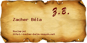 Zacher Béla névjegykártya